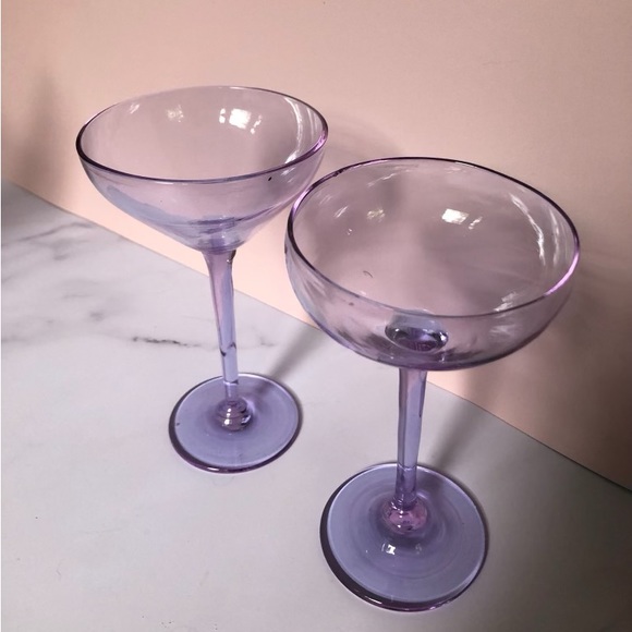 Hand Blown Glass Purple Martini Glasses Set of 2 - Picture 2 of 2